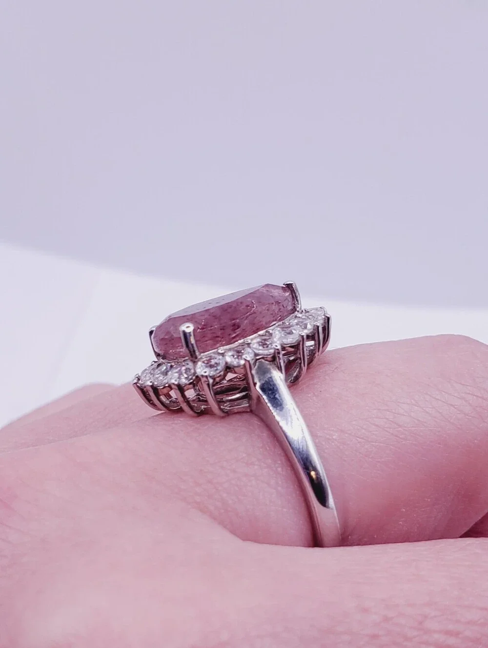 6 Carat Tanzanian Natronite & White Zircon Platinum - 925 Sterling Silver Ring